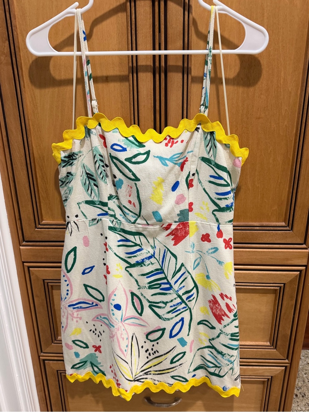 Floral Print Mini Dress with Yellow Trim